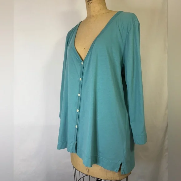 J. Jill Turquoise Button-Down Pima Cotton Shirt Soft Aesthetic Minimalist Prarie - Picture 2 of 4